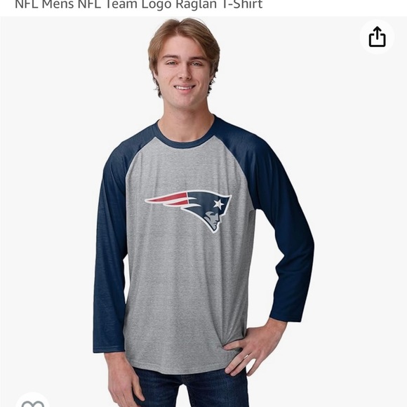 NFL FOCO shirt long sleeve New England Patriots Team Logo Raglan T-Shirt small - Picture 1 of 8